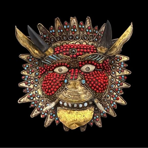 Vintage Copper Repousse Ritual Mask Of Mahakala - Picture 3 of 13